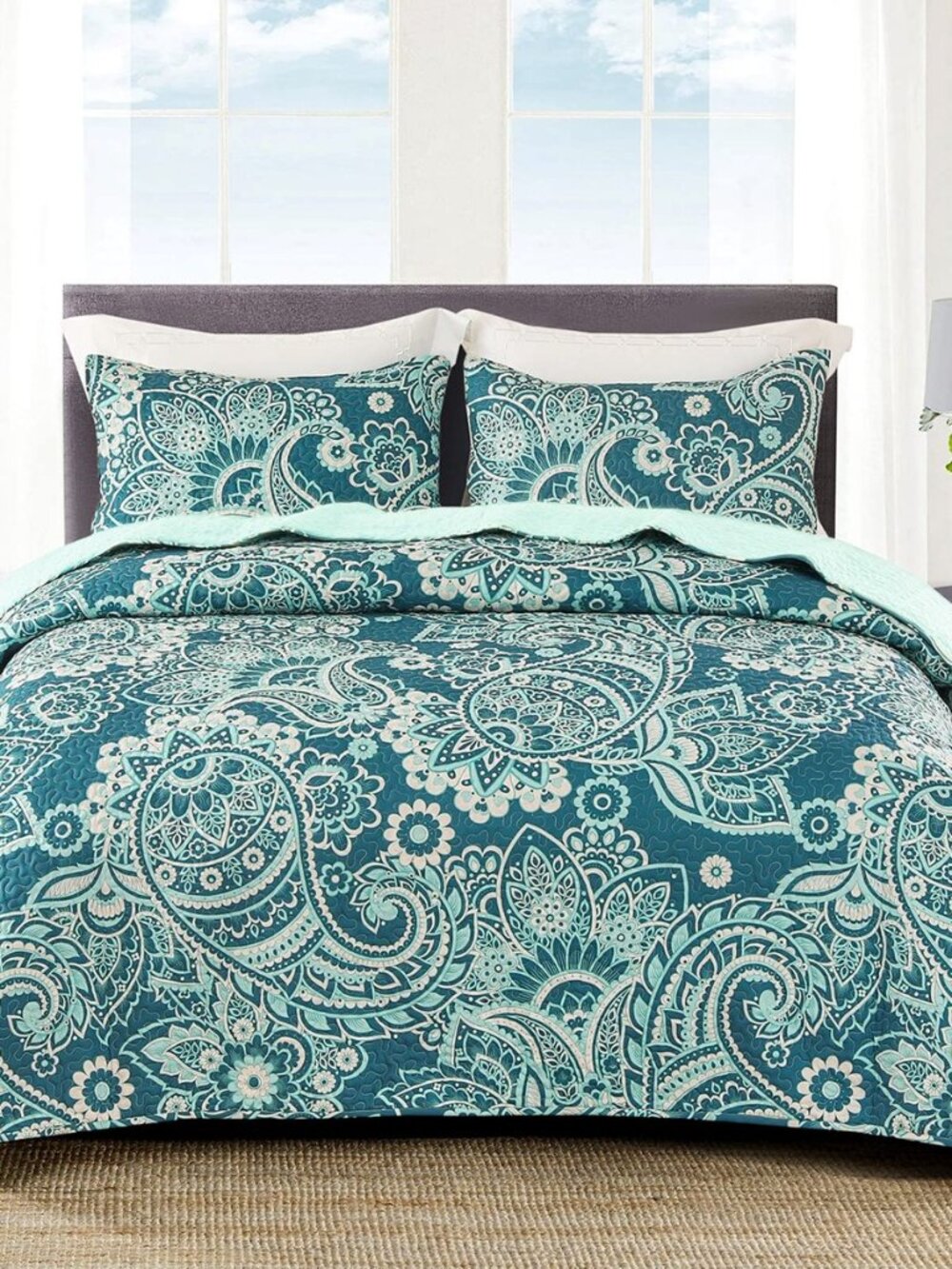 Patchwork Quilts Queen Size, Soft Boho Paisley Bedspreads